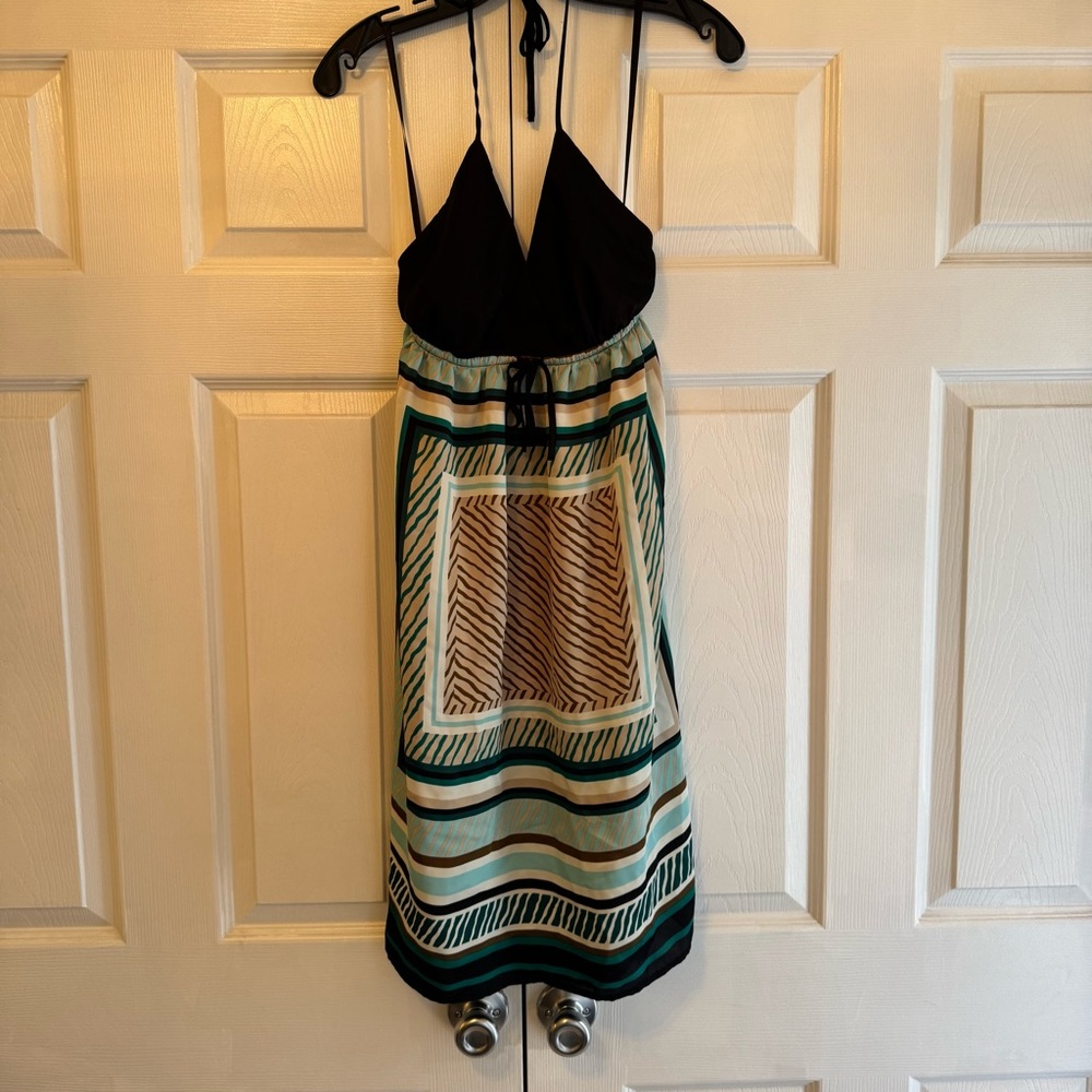 Old Navy Black and Green Geometric Halter Dress